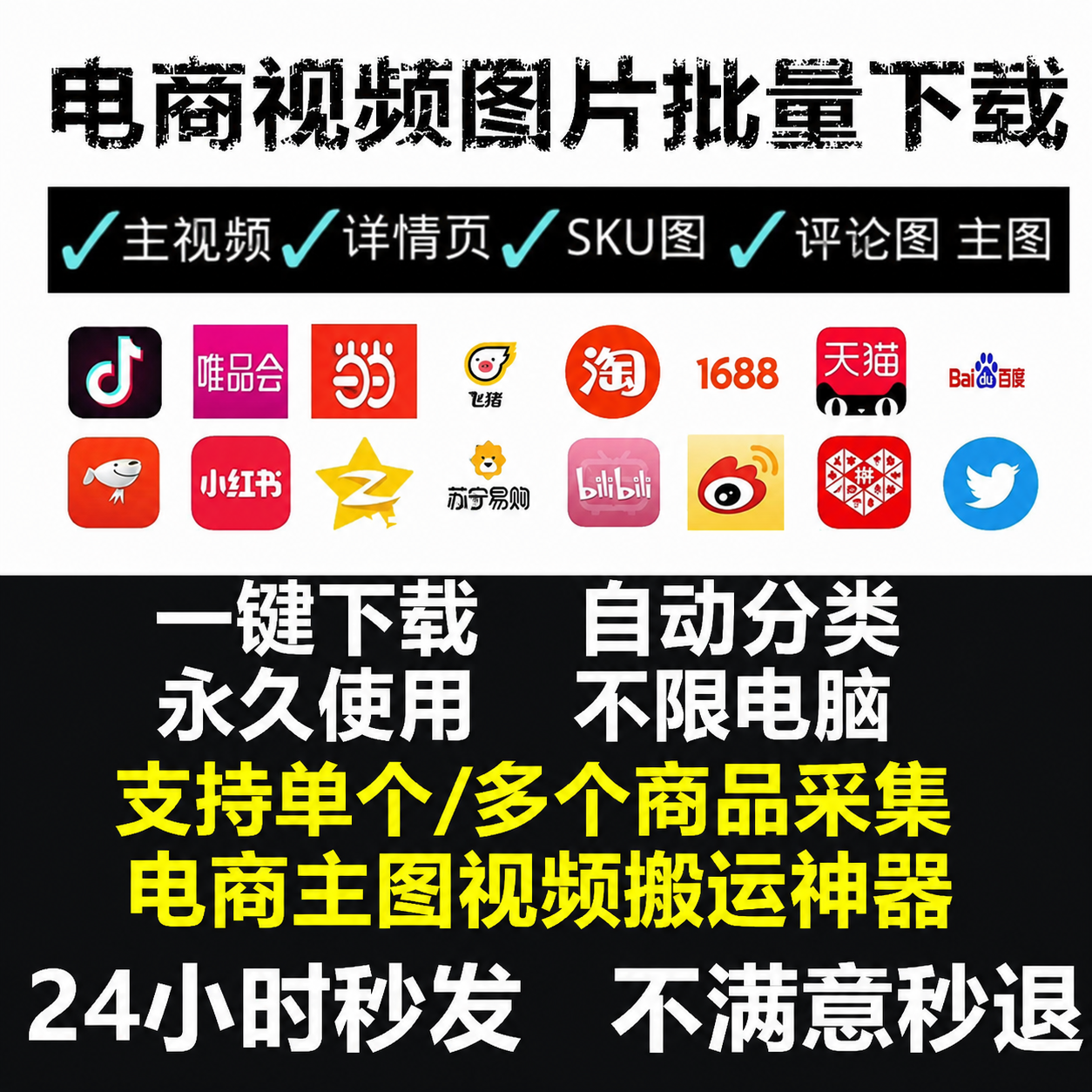 电商主图片视频下载淘宝天猫1688京东微店唯品会亚马逊速卖通下载