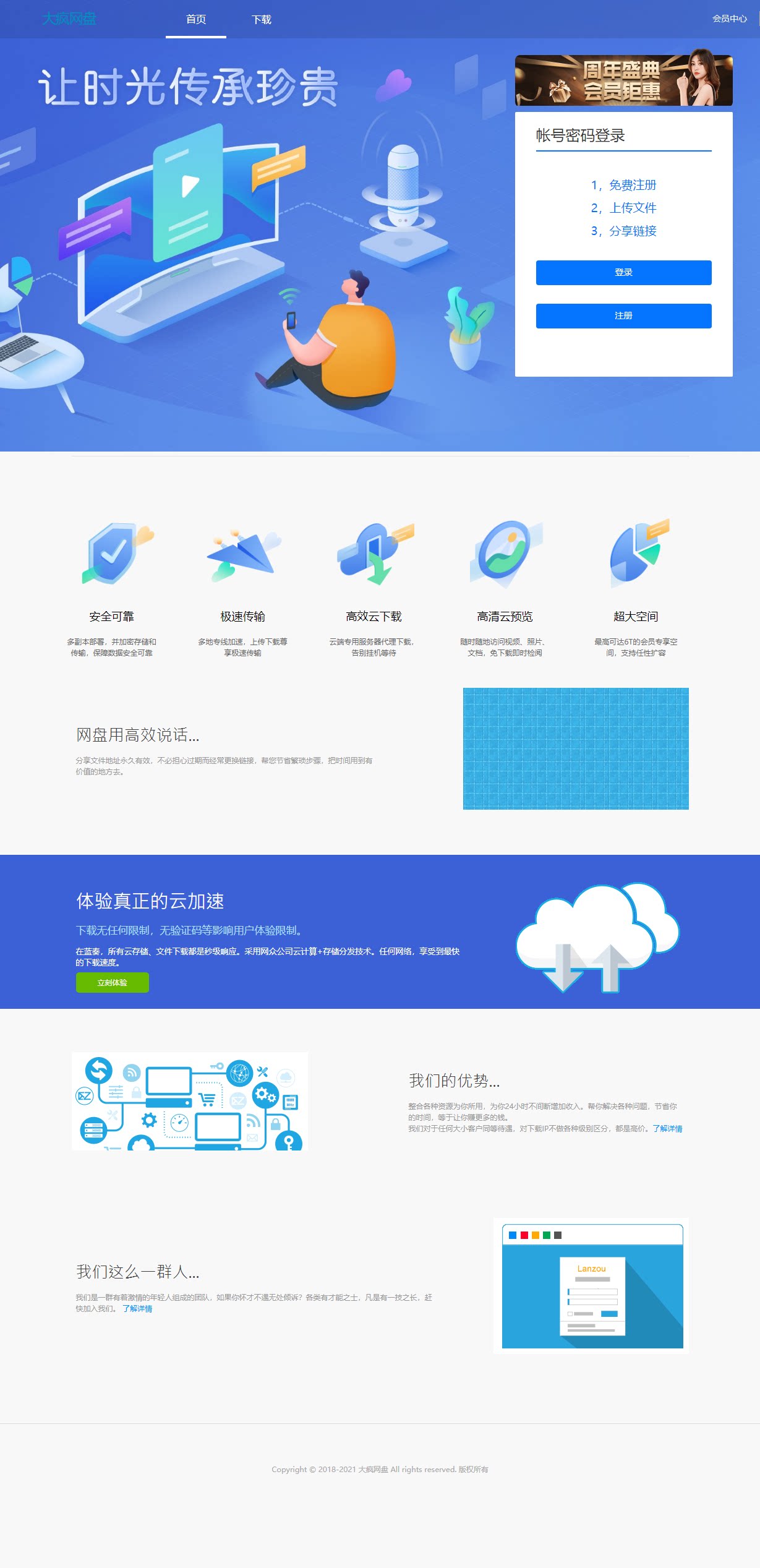 仿蓝奏百度网盘程序源码整站模板带后台上传下载文件在线管理网页